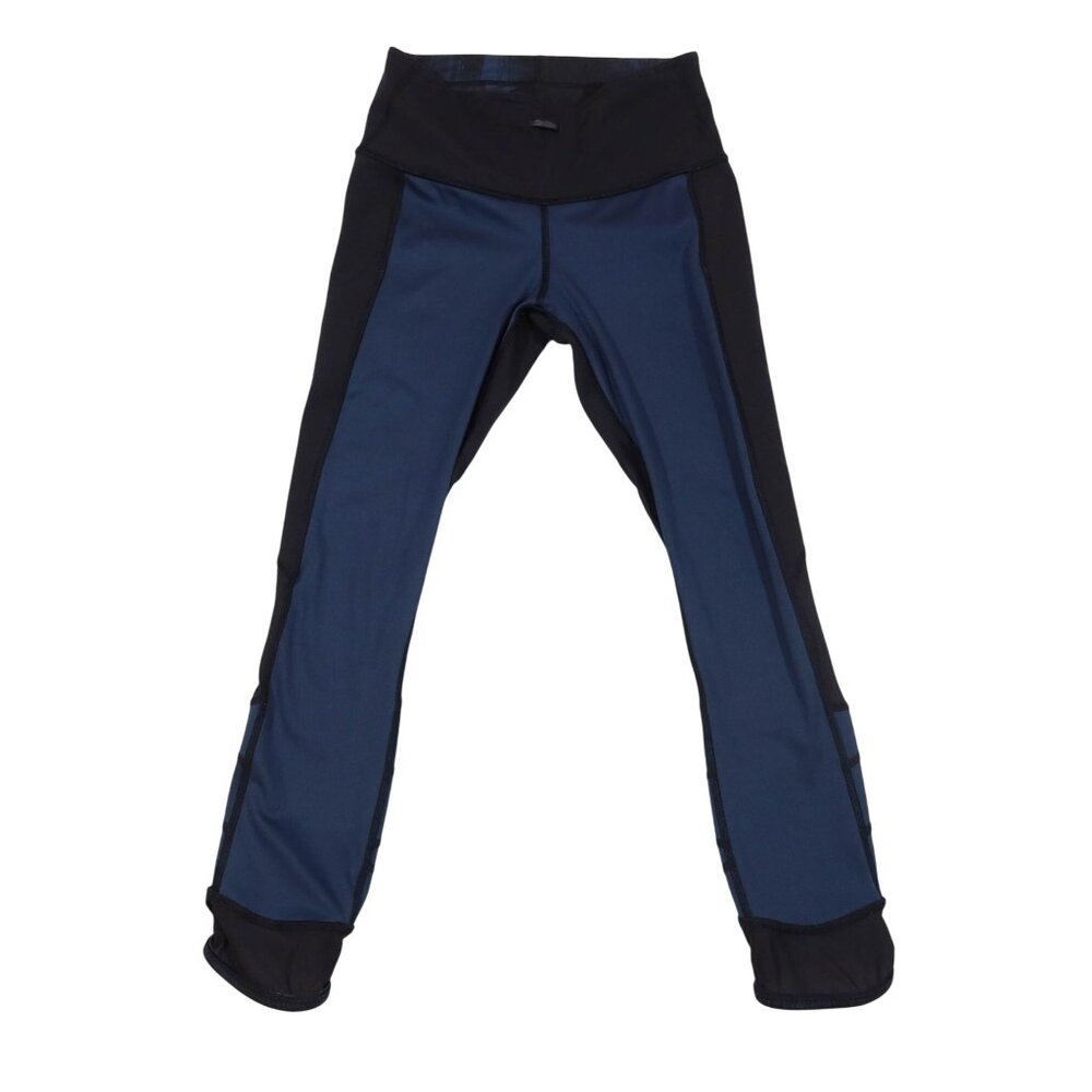 LULULEMON Blue Black Colorblock Sheer Panel Leggings Size 4